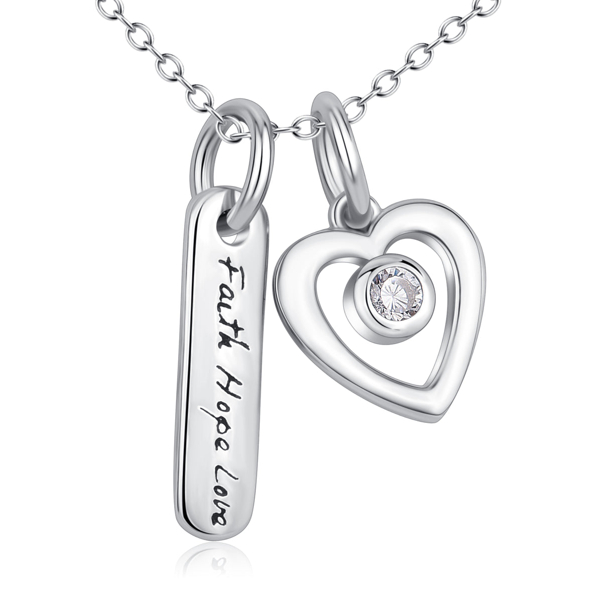 Faith Hope Love &Heart Pendant 925 Silver Necklace