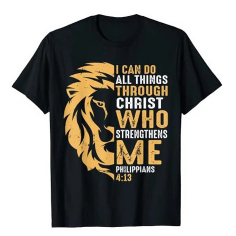 Men's - I Can Do All Things Through Christ Lion Faith T-Shirt