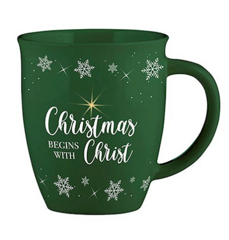 Mug-Christmas Begins With Christ-Green Gift Boxed (12 Oz)
