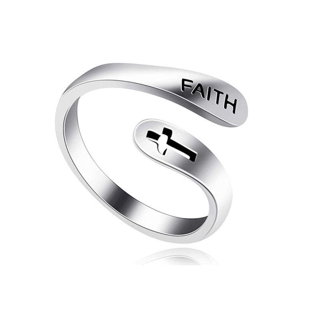Adjustable Ring Vintage Faith Letters Cross Opening Adjustable Rings For Women Men Christian Jewelry Gift