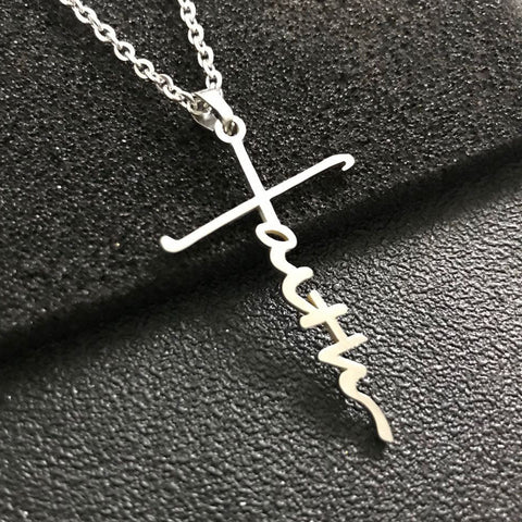 Stainless steel faith letter pendant necklace