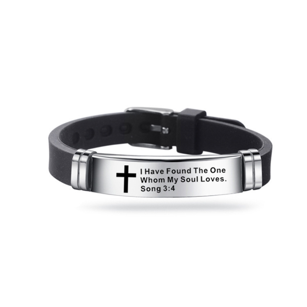 Men's - Christian Bible Cross Scripture Stainless Steel Bracelet