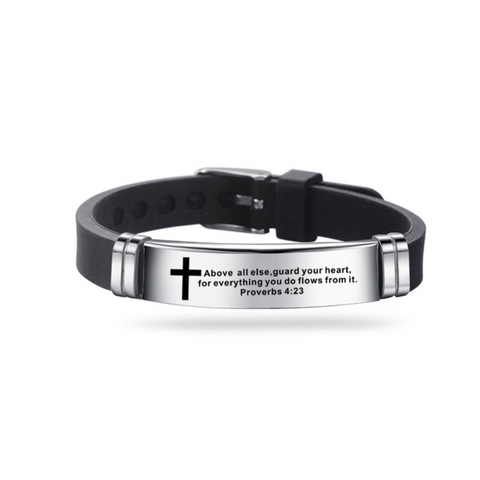 Men's - Christian Bible Cross Scripture Stainless Steel Bracelet