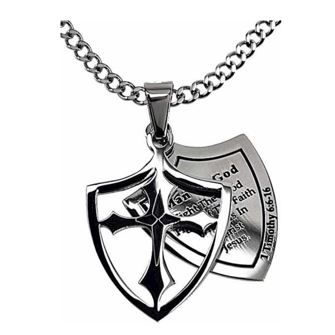 Cross-Man Of God Shield (1 Tim 6:11) (24") 2-pc Necklace