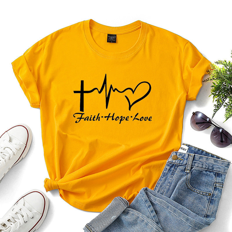 Women's - Faith Hope Love Letter Short-Sleeved Shirt