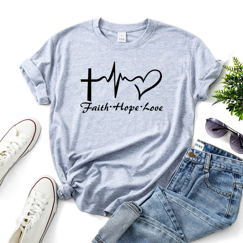 Women's - Faith Hope Love Letter Short-Sleeved Shirt